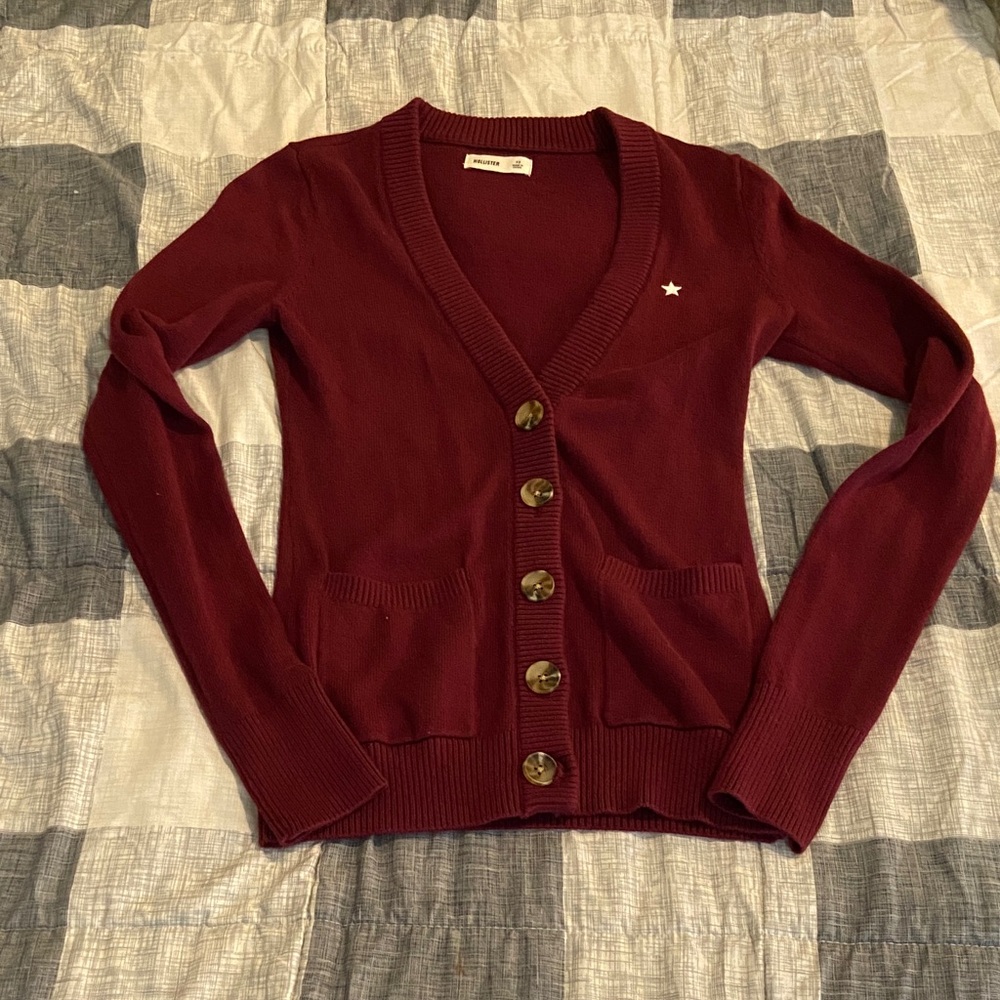 Hollister Burgundy Button-Up Cardigan
